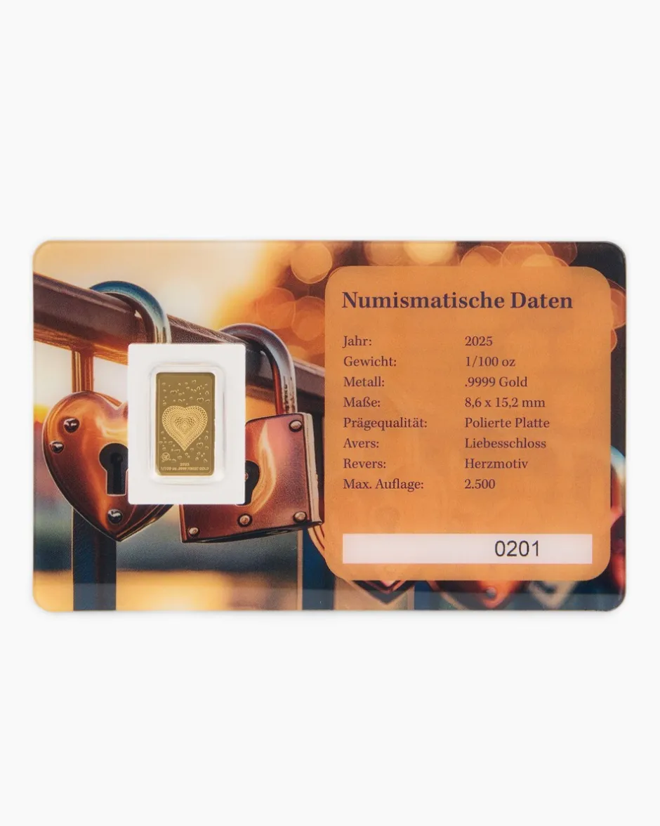 Outlet 1/100 Goldbarren Liebesschloss 2025 Münzen