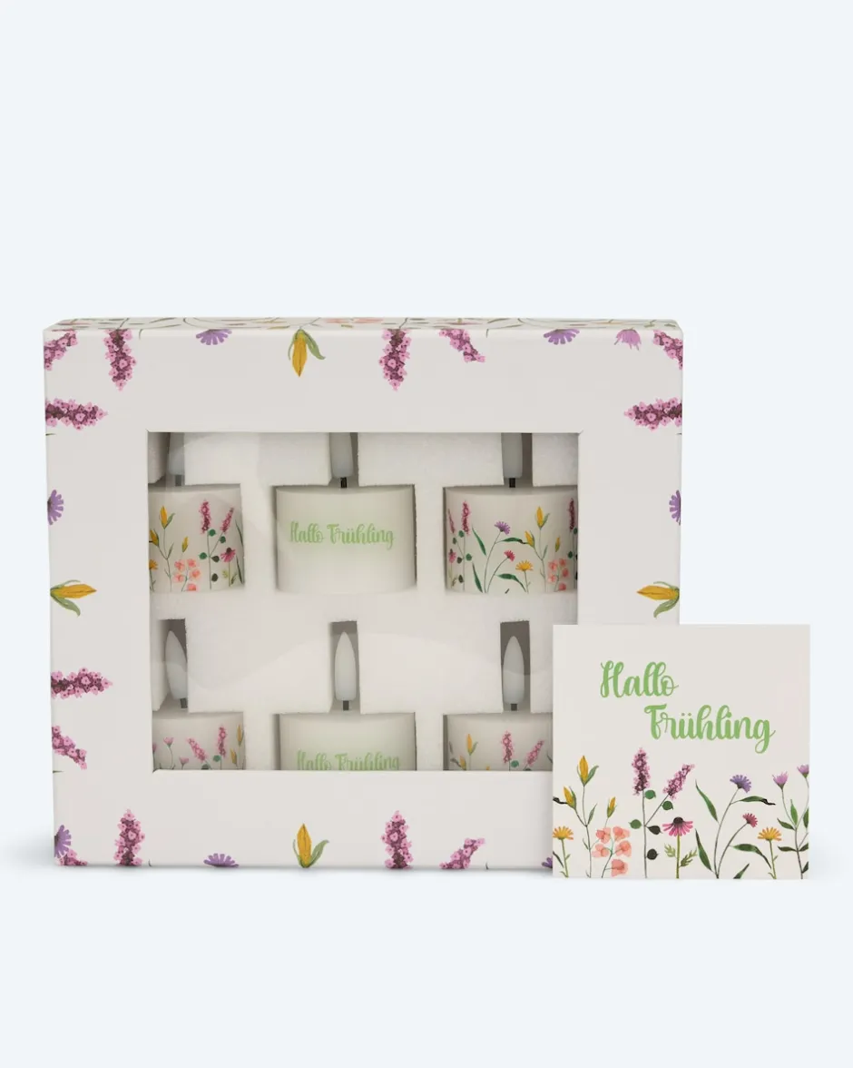 Discount 6 LED-Teelichter "Frühling" mit Geschenkbox Dekoration