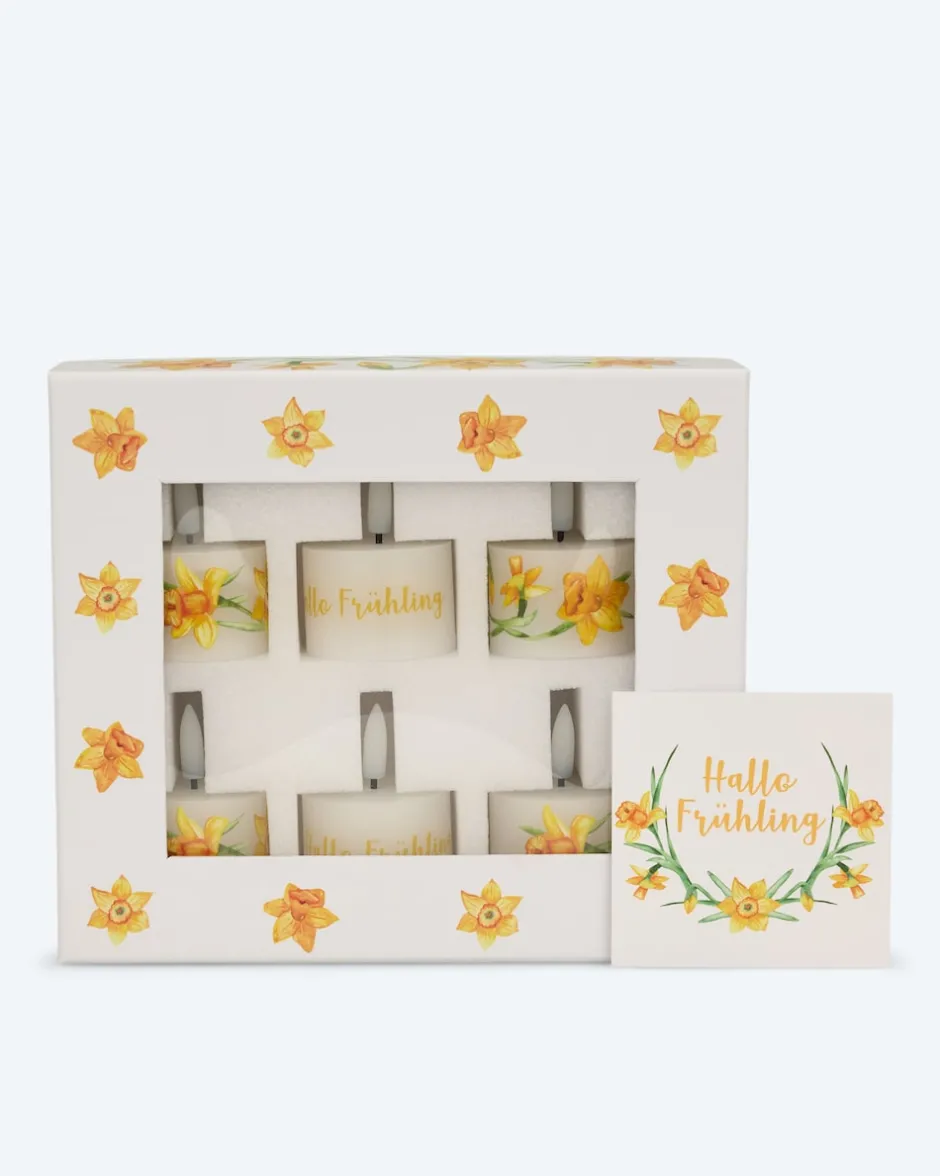 Discount 6 LED-Teelichter "Frühling" mit Geschenkbox Dekoration