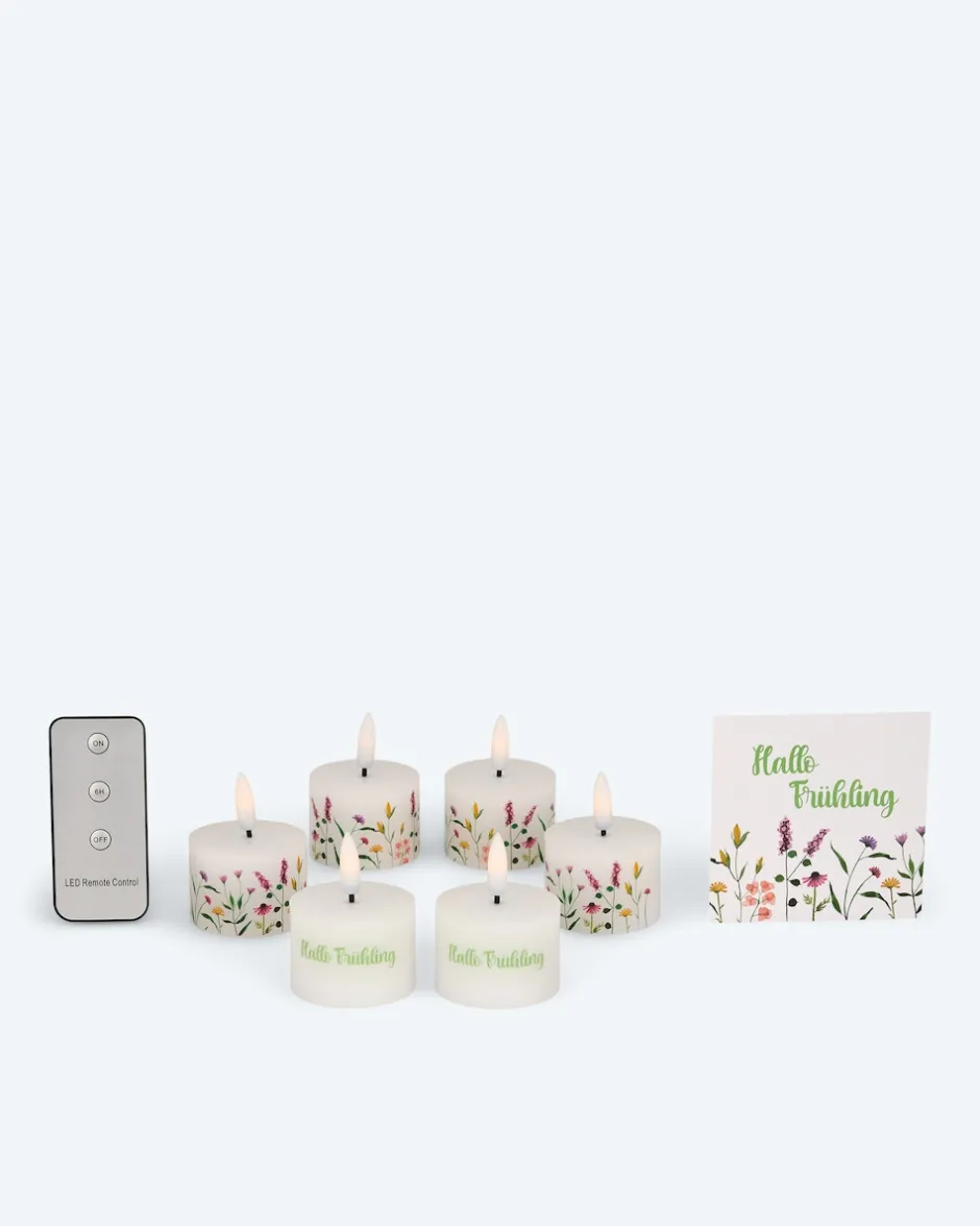 Discount 6 LED-Teelichter "Frühling" mit Geschenkbox Dekoration