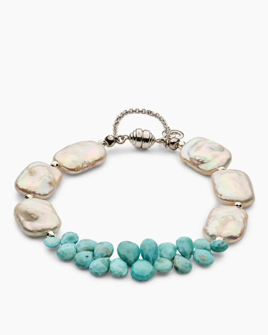 Online Armband mit Larimar, SWZ-Perle und Hämatit Armbänder