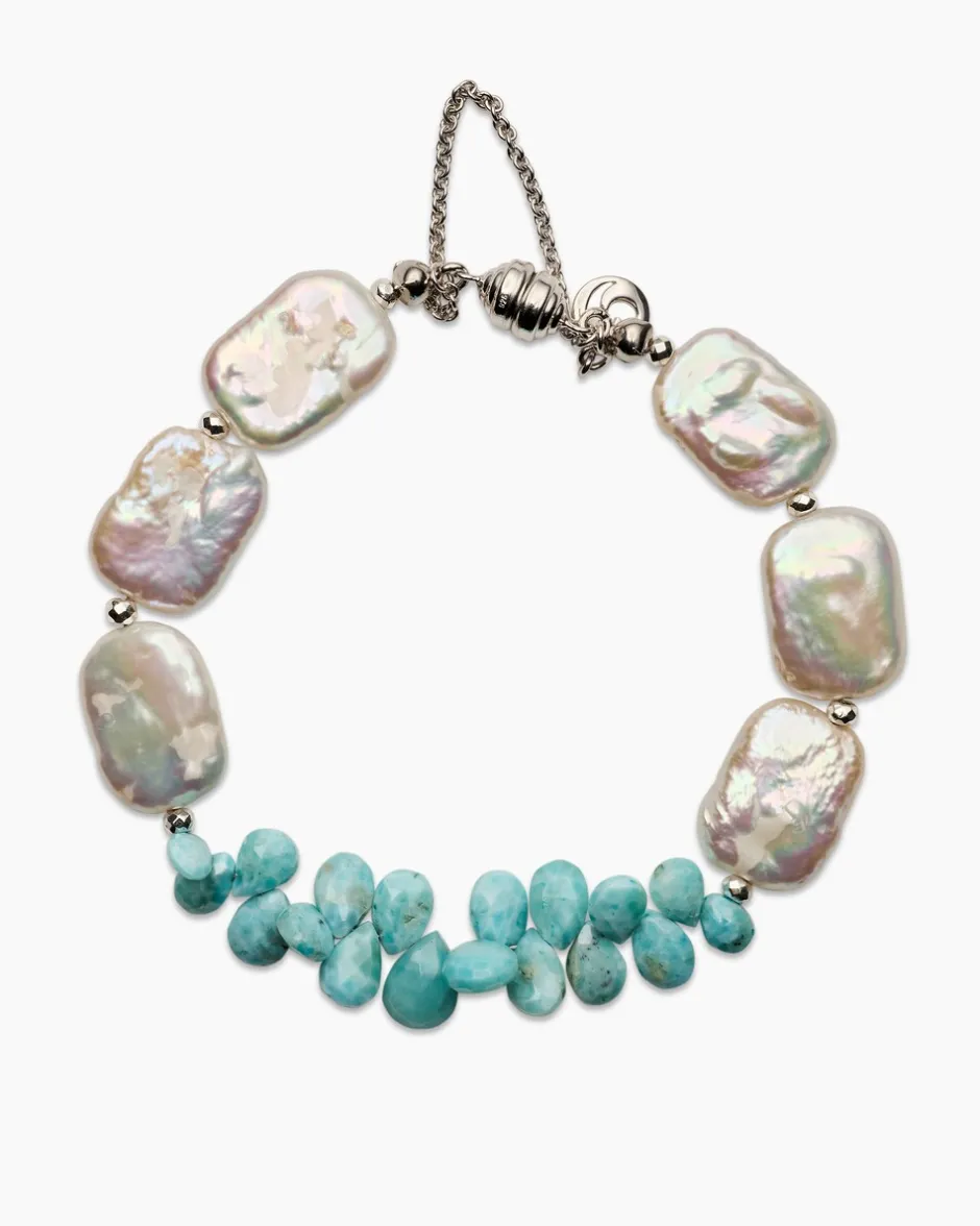 Online Armband mit Larimar, SWZ-Perle und Hämatit Armbänder