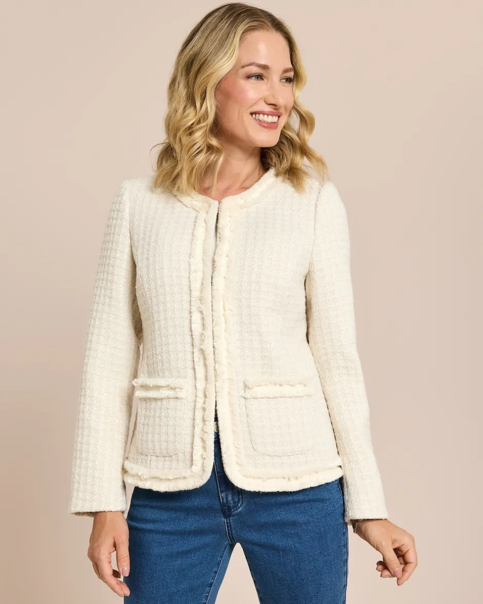 Hot Blazer Boucleoptik mit Fransen Jacken & Mäntel