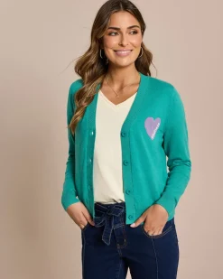 Outlet Cardigan mit Herz-Notiz Strickware