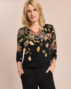 Hot Classic Pullover Paisley-Blüten-Optik Strickware