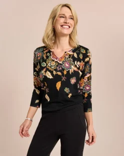 Hot Classic Pullover Paisley-Blüten-Optik Strickware