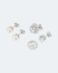 Outlet 2er Set Ohrstecker mit Zirkonia und SWZ-Perlen Ohrringe