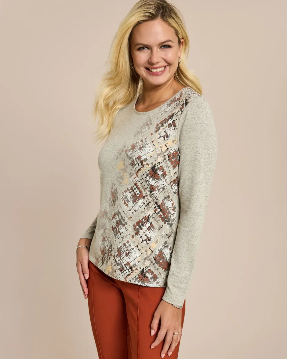Sale Feinstrick Shirt mit Druck & Strass Shirts & Tops