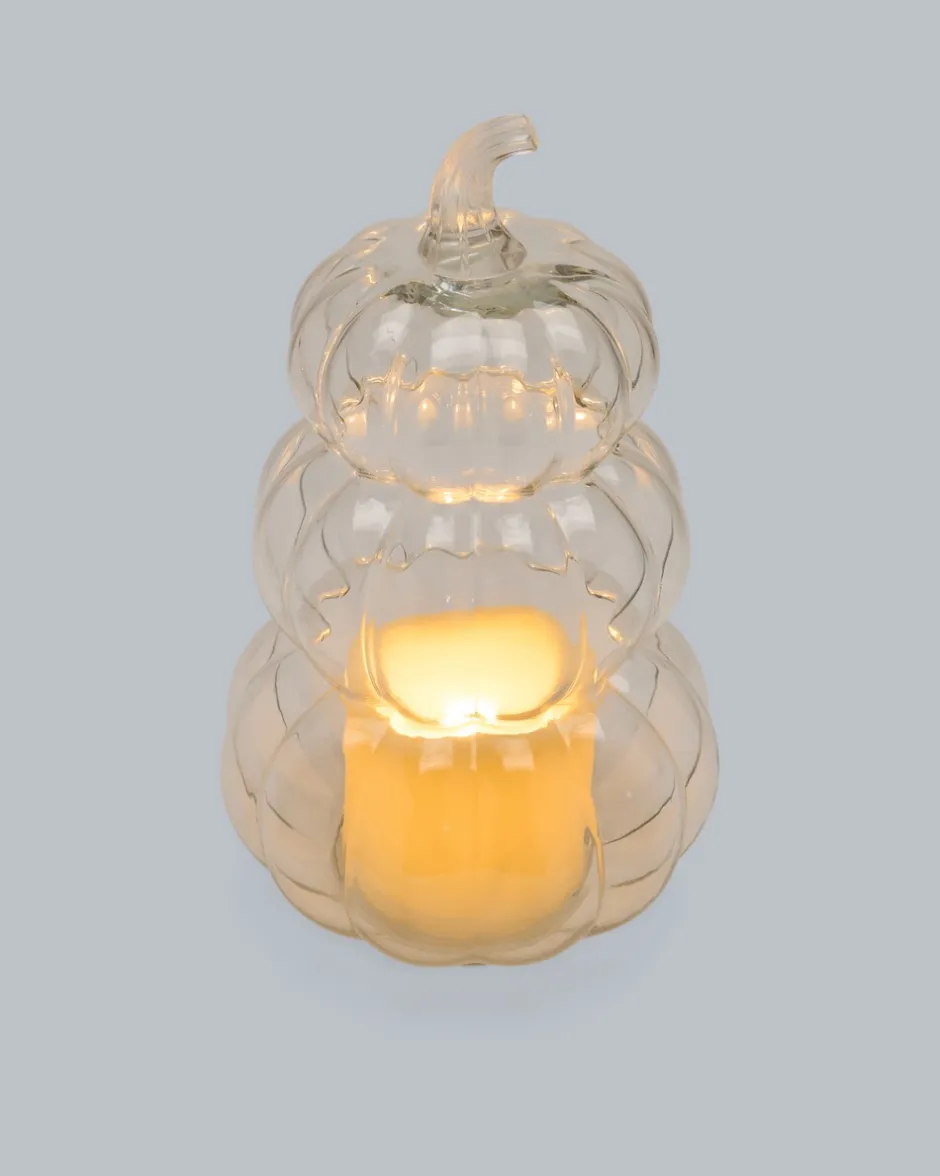 Sale Glaskürbisse mit LED-Kerze Dekoration