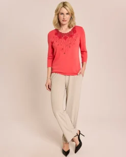 Best Glow Pullover Blumenstickerei Ausschnitt Strickware