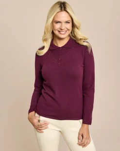 Best Glow Pullover Polokragen mit Perlen Strickware