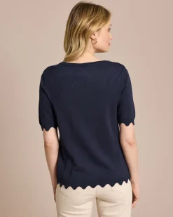 Hot Halbarm-Pullover mit Wellen-Saum Strickware