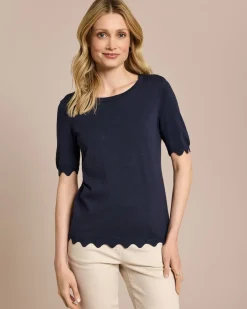 Hot Halbarm-Pullover mit Wellen-Saum Strickware