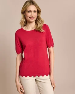 Hot Halbarm-Pullover mit Wellen-Saum Strickware