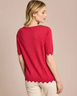 Hot Halbarm-Pullover mit Wellen-Saum Strickware