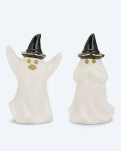 Halloween LED-Keramikgeister, 2tlg. Dekoration