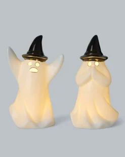 Halloween LED-Keramikgeister, 2tlg. Dekoration