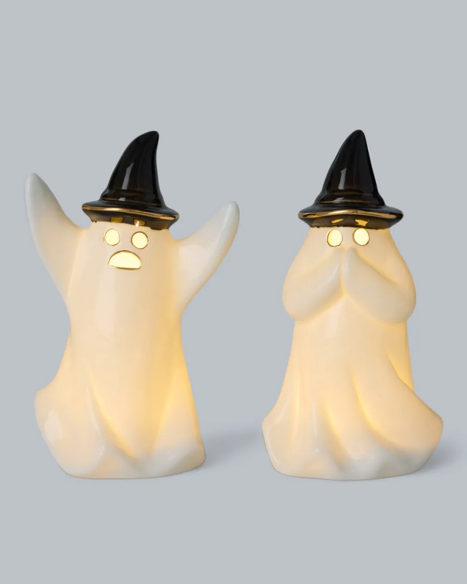 Halloween LED-Keramikgeister, 2tlg. Dekoration