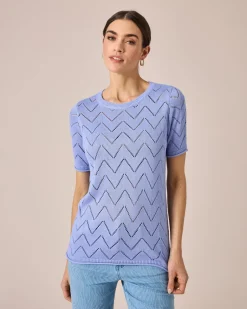 Outlet Kurzarmpullover mit Zick-Zack-Muster Strickware