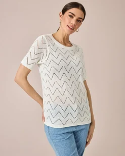 Outlet Kurzarmpullover mit Zick-Zack-Muster Strickware