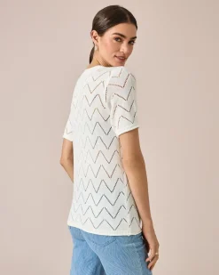 Outlet Kurzarmpullover mit Zick-Zack-Muster Strickware