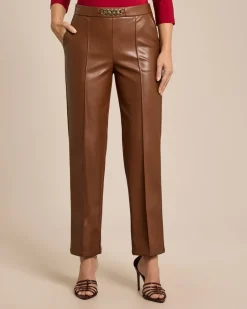 Outlet Lederimitat Hose mit Deko am Bund Hosen