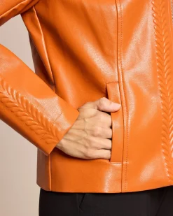 Online Lederimitatjacke mit Flechtdetails Jacken & Mäntel