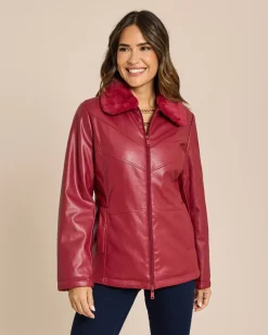 Online Lederimitatjacke mit Webpelzkragen Jacken & Mäntel