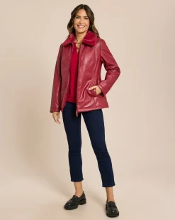 Online Lederimitatjacke mit Webpelzkragen Jacken & Mäntel