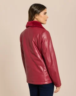 Online Lederimitatjacke mit Webpelzkragen Jacken & Mäntel