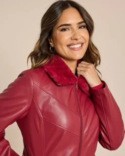 Online Lederimitatjacke mit Webpelzkragen Jacken & Mäntel