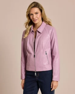 Clearance Lederjacke mit Ziernähten Kragen Jacken & Mäntel