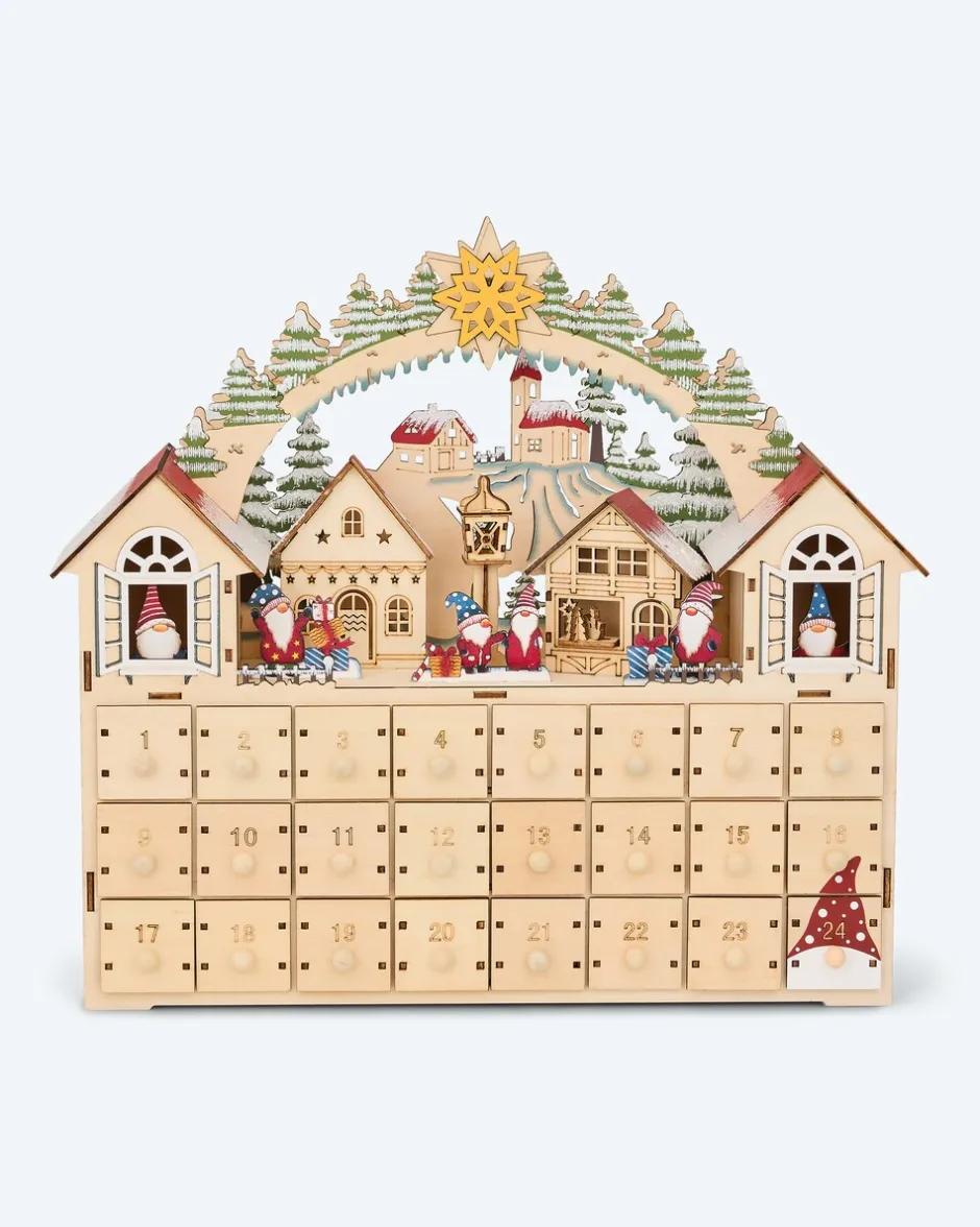 LED-Holzkalender Wichtel Dekoration