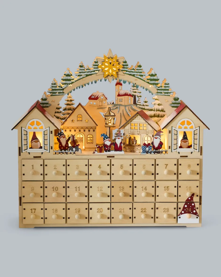 LED-Holzkalender Wichtel Dekoration