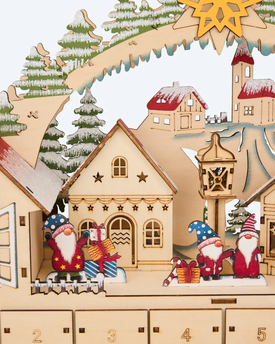 LED-Holzkalender Wichtel Dekoration