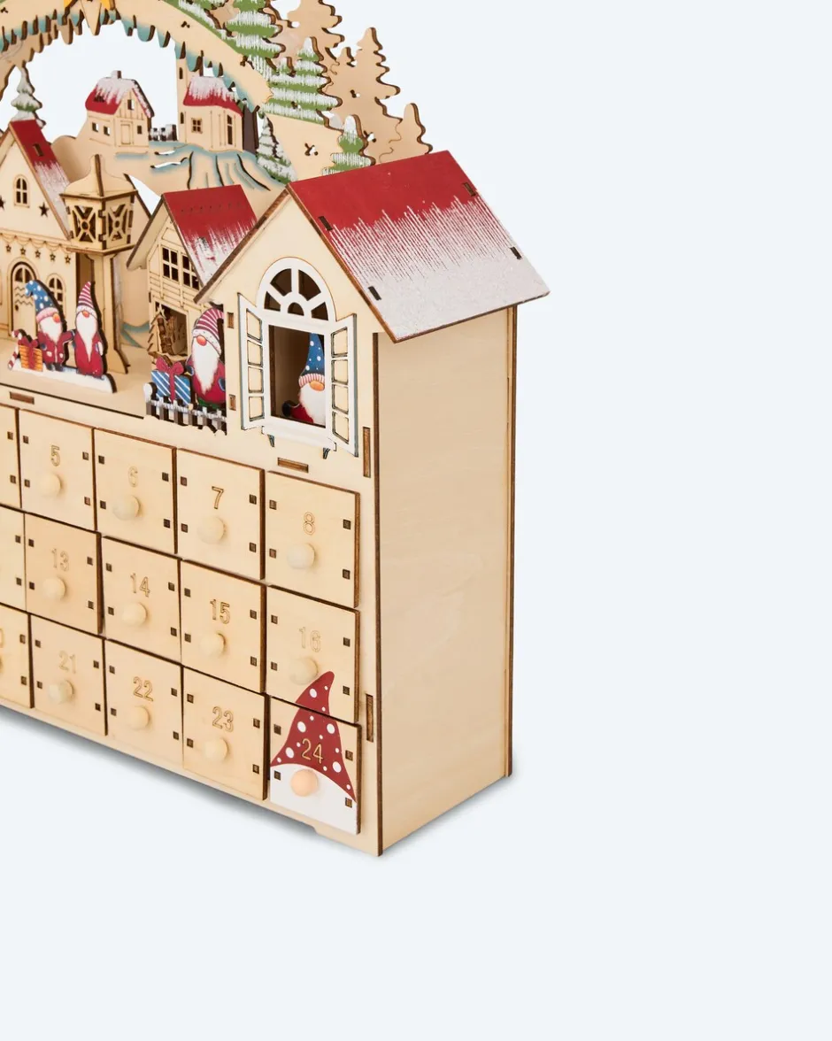 LED-Holzkalender Wichtel Dekoration