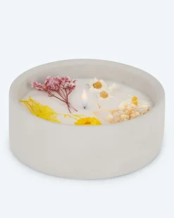 Discount LED-Kerze Zement mit Blumen, groß Dekoration