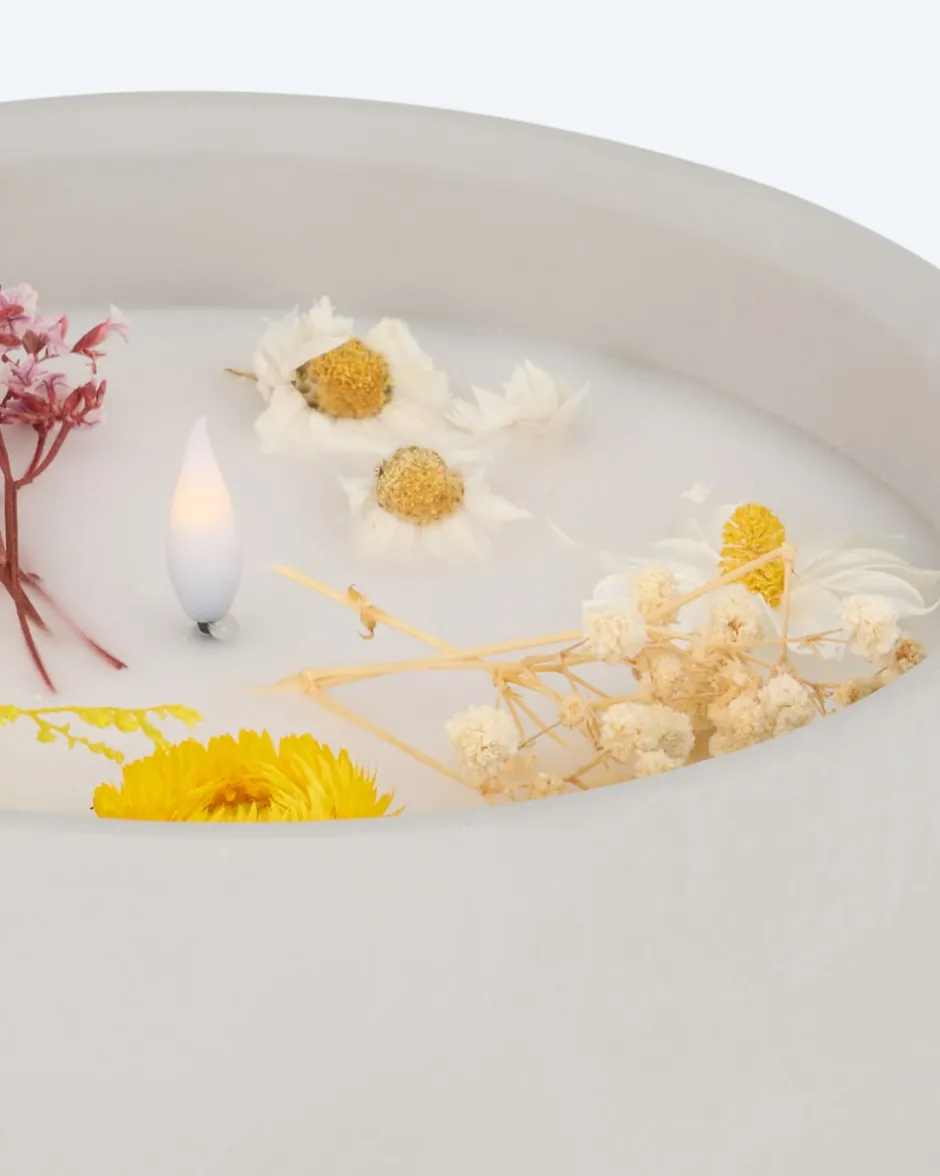 Discount LED-Kerze Zement mit Blumen, groß Dekoration