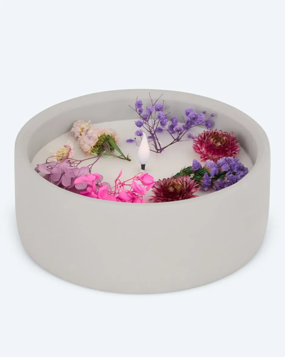 Discount LED-Kerze Zement mit Blumen, groß Dekoration