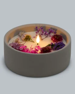 Discount LED-Kerze Zement mit Blumen, groß Dekoration