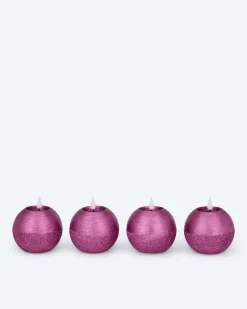 New LED-Kugelkerzen in Metallic-Glitzer, 4tlg. Dekoration