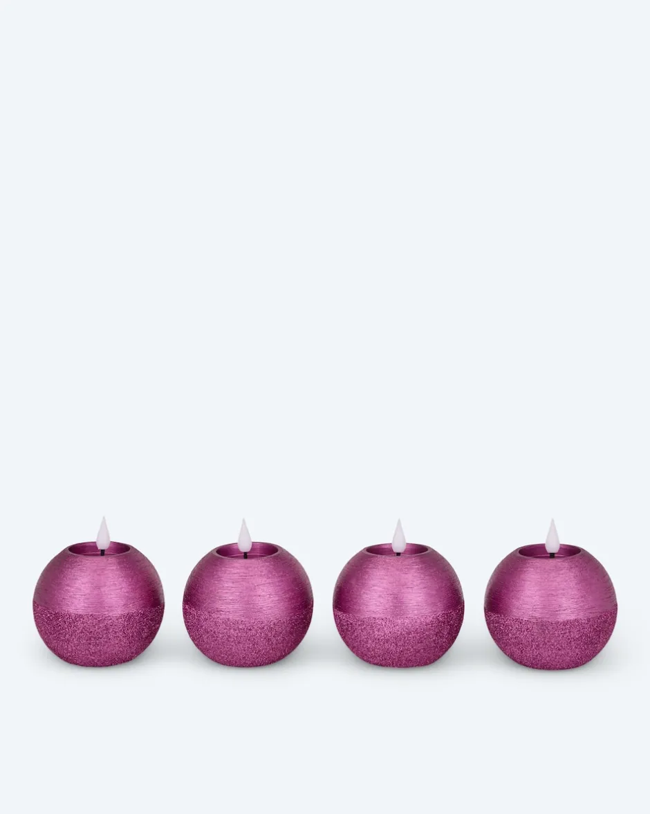 New LED-Kugelkerzen in Metallic-Glitzer, 4tlg. Dekoration