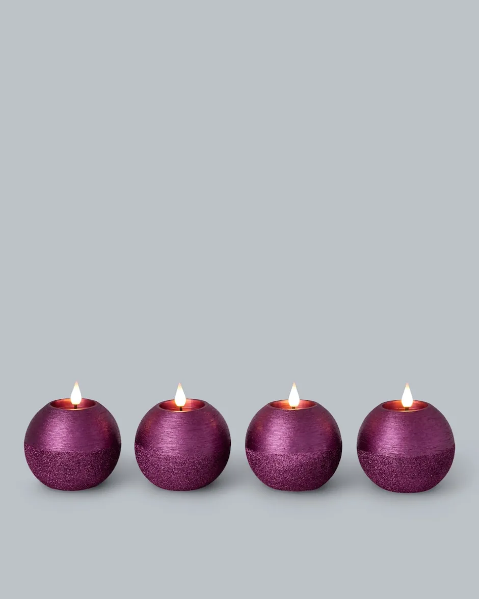New LED-Kugelkerzen in Metallic-Glitzer, 4tlg. Dekoration