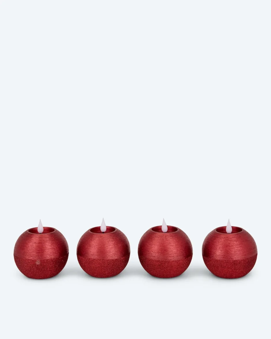 New LED-Kugelkerzen in Metallic-Glitzer, 4tlg. Dekoration