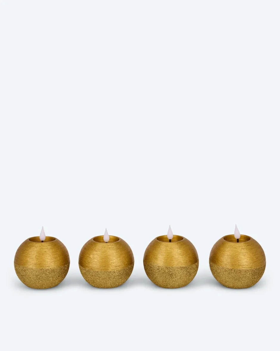 New LED-Kugelkerzen in Metallic-Glitzer, 4tlg. Dekoration