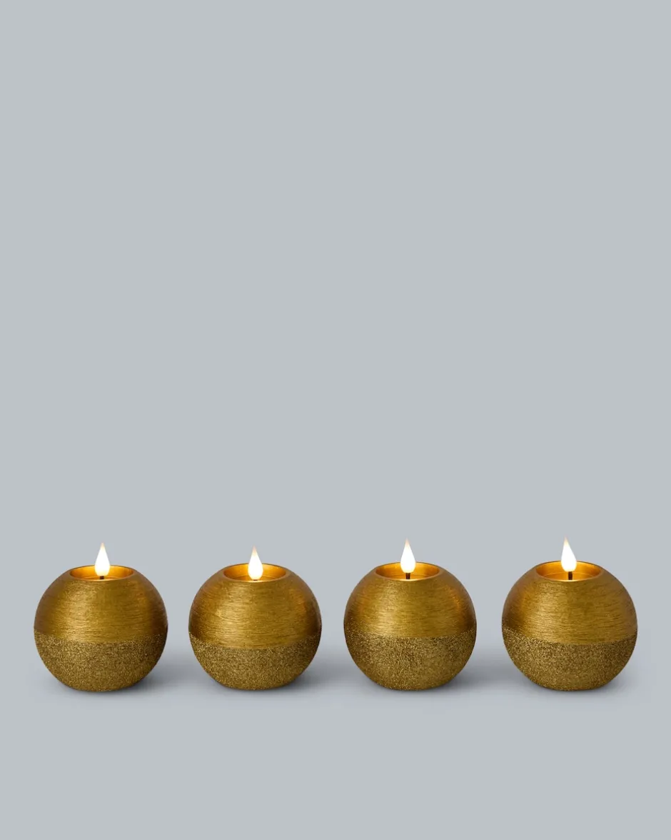 New LED-Kugelkerzen in Metallic-Glitzer, 4tlg. Dekoration