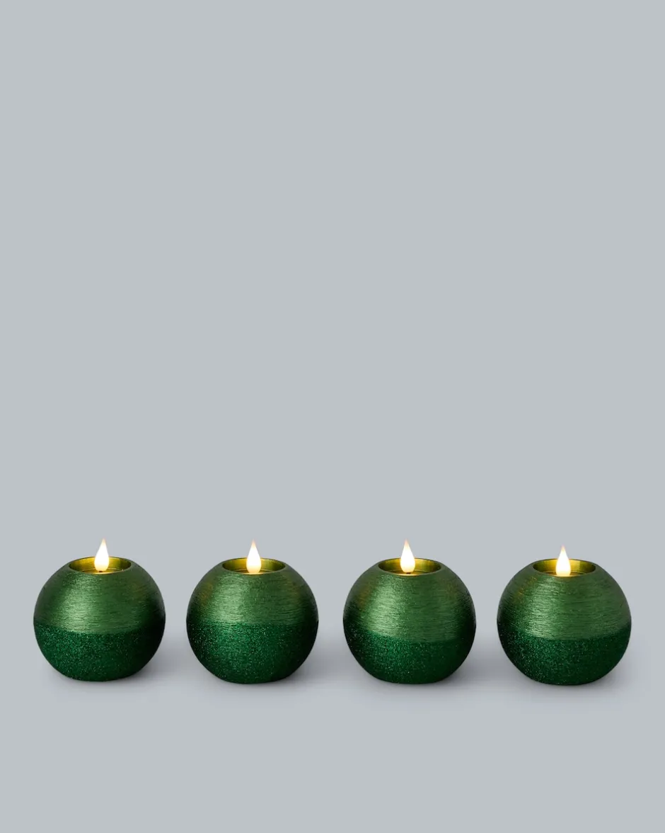 New LED-Kugelkerzen in Metallic-Glitzer, 4tlg. Dekoration