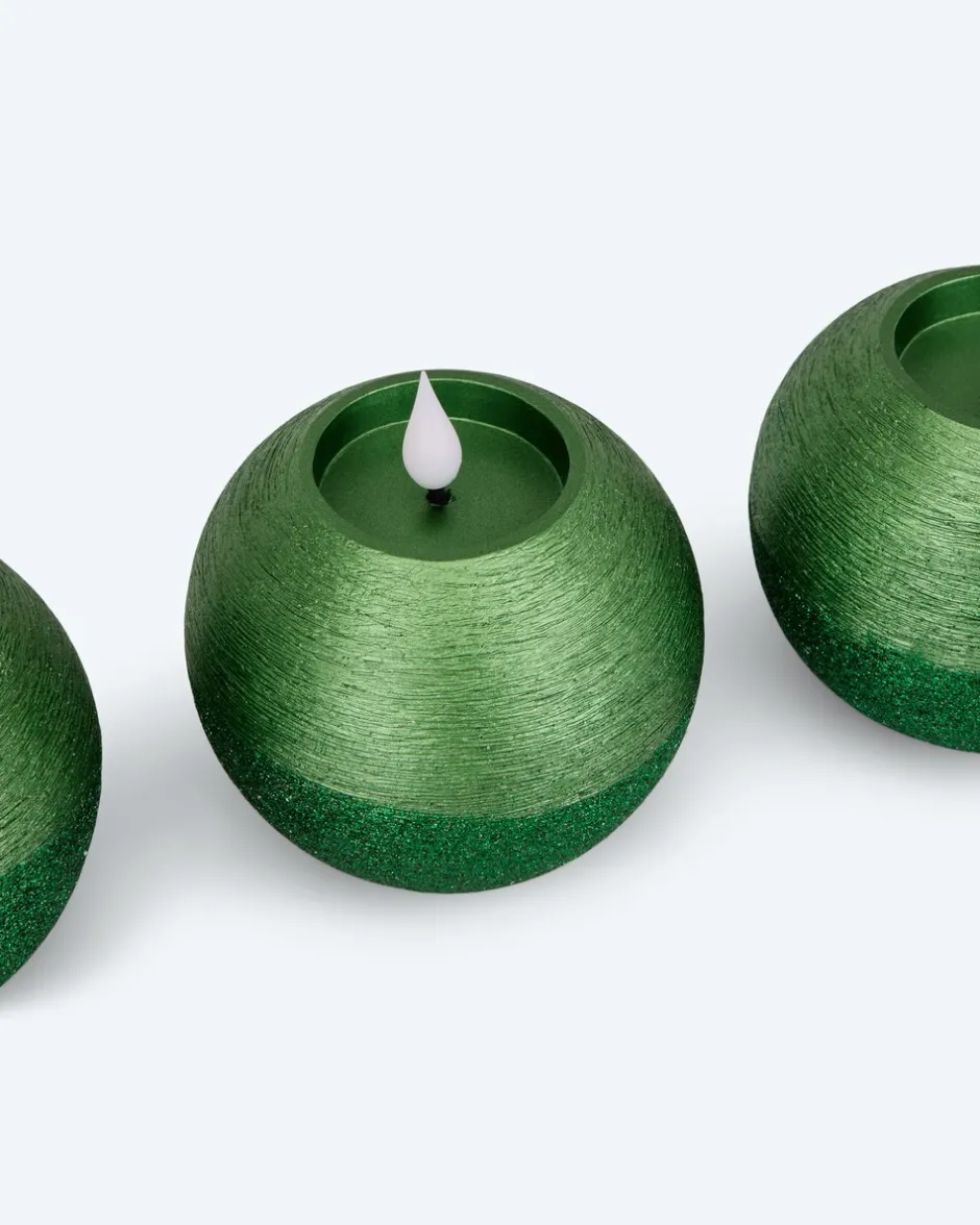 New LED-Kugelkerzen in Metallic-Glitzer, 4tlg. Dekoration