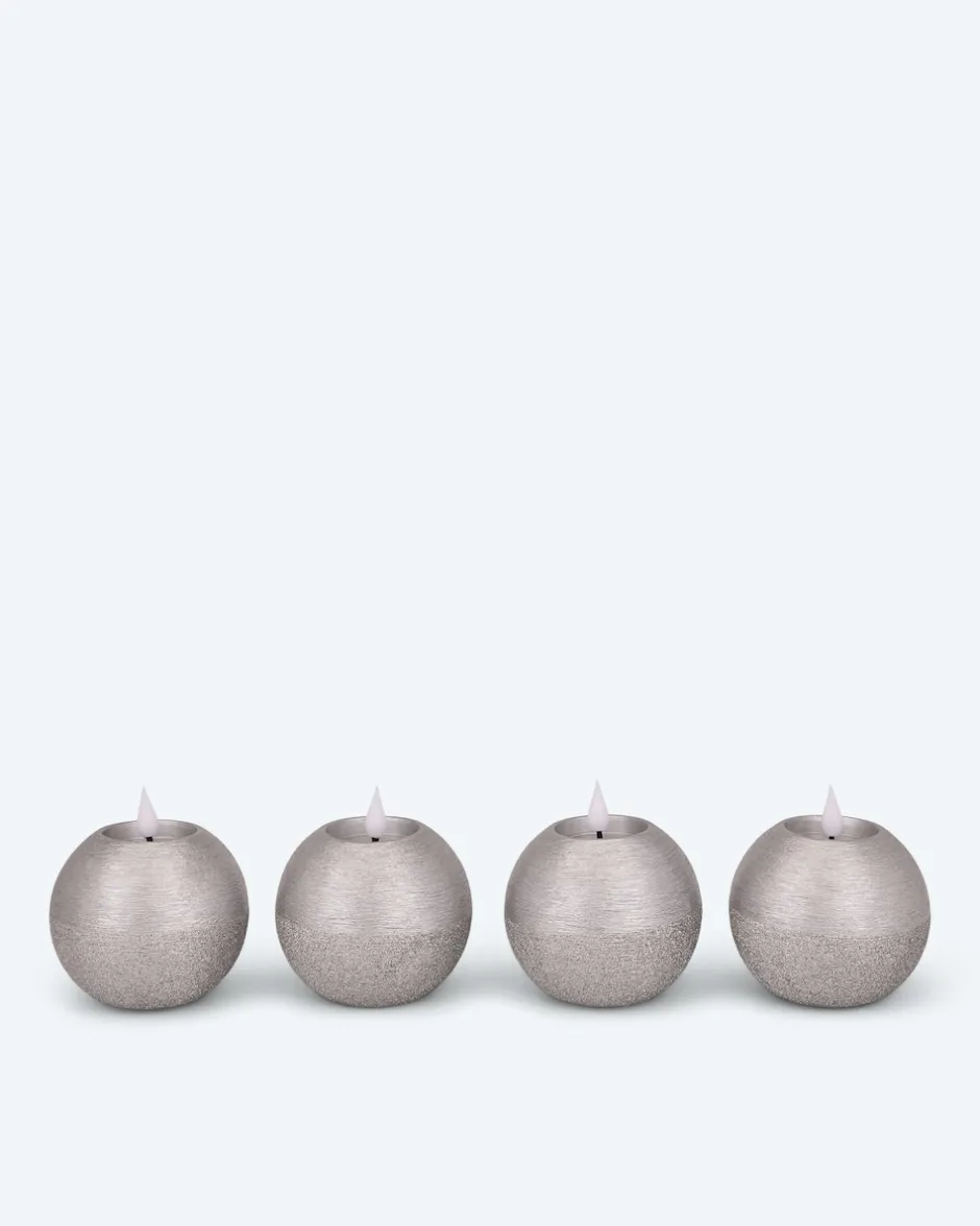 New LED-Kugelkerzen in Metallic-Glitzer, 4tlg. Dekoration