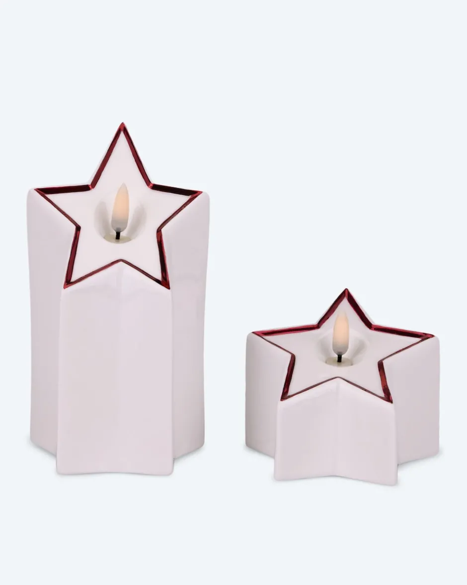 New LED-Porzellankerzen in Sternform, 2tlg. Dekoration